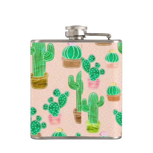 Hand Drawn Potted Cactus Pattern Heupfles (Achterkant)