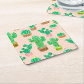 Hand Drawn Potted Cactus Pattern Kartonnen Onderzetters (Schuin)