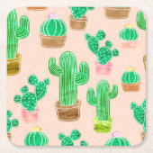 Hand Drawn Potted Cactus Pattern Kartonnen Onderzetters (Voorkant)