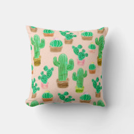 Hand Drawn Potted Cactus Pattern Kussen
