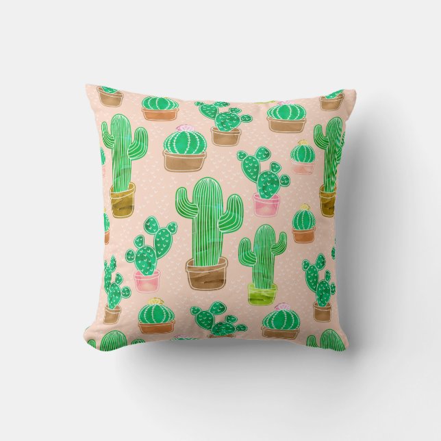 Hand Drawn Potted Cactus Pattern Kussen (Voorkant)