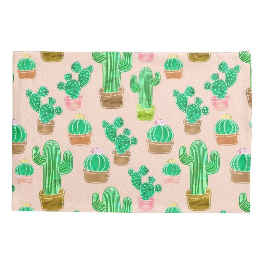 Hand Drawn Potted Cactus Pattern Kussensloop (Achterkant)