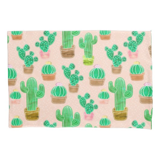 Hand Drawn Potted Cactus Pattern Kussensloop (Voorkant)