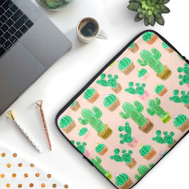 Hand Drawn Potted Cactus Pattern Laptop Sleeve