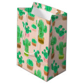 Hand Drawn Potted Cactus Pattern Medium Cadeauzakje (Achterkant Gekanteld)