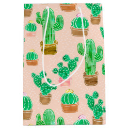 Hand Drawn Potted Cactus Pattern Medium Cadeauzakje