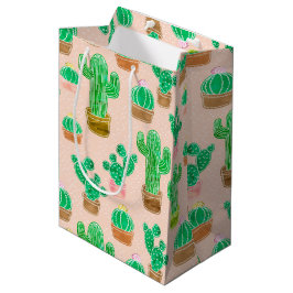 Hand Drawn Potted Cactus Pattern Medium Cadeauzakje