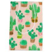 Hand Drawn Potted Cactus Pattern Medium Cadeauzakje (Achterkant)