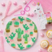 Hand Drawn Potted Cactus Pattern Papieren Bordje (Feest)