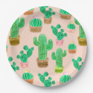 Hand Drawn Potted Cactus Pattern Papieren Bordje