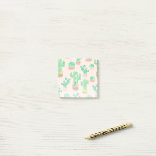 Hand Drawn Potted Cactus Pattern Post-it® Notes (Op bureau)