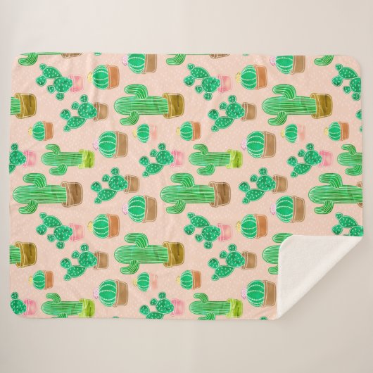 Hand Drawn Potted Cactus Pattern Sherpa Deken (Voorkant (horizontaal))
