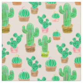 Hand Drawn Potted Cactus Pattern Stof