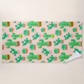 Hand Drawn Potted Cactus Pattern Strandlaken (Voorkant)