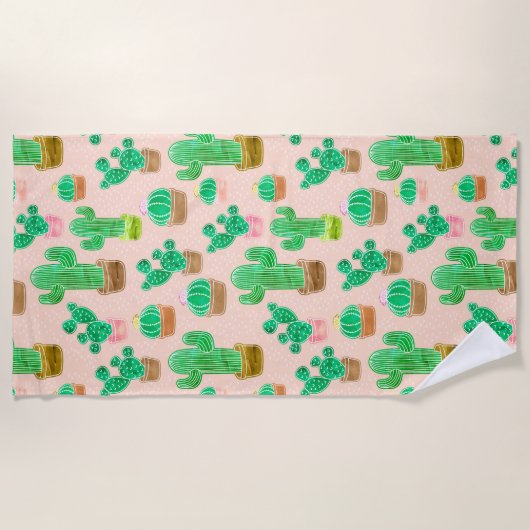 Hand Drawn Potted Cactus Pattern Strandlaken (Voorkant)