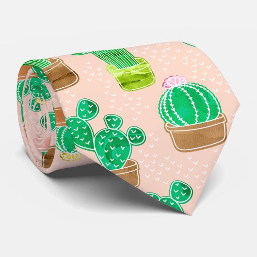Hand Drawn Potted Cactus Pattern Stropdas (Opgerold)