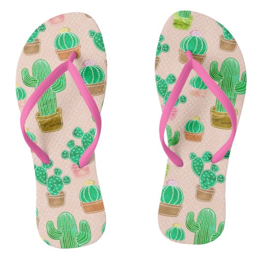 Hand Drawn Potted Cactus Pattern Teenslippers (Voetbed)
