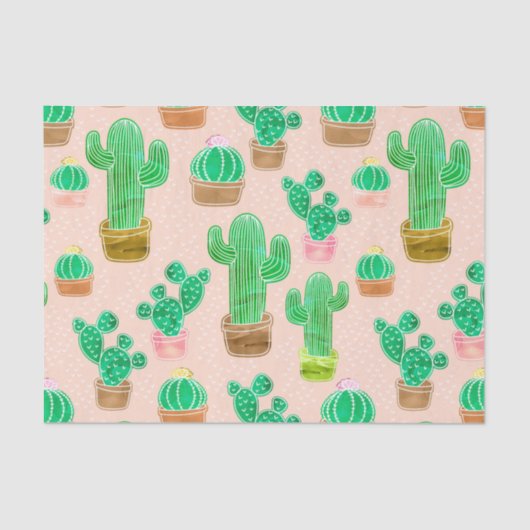 Hand Drawn Potted Cactus Pattern Tissuepapier (Voorkant)
