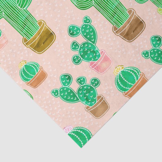Hand Drawn Potted Cactus Pattern Tissuepapier (Detail)