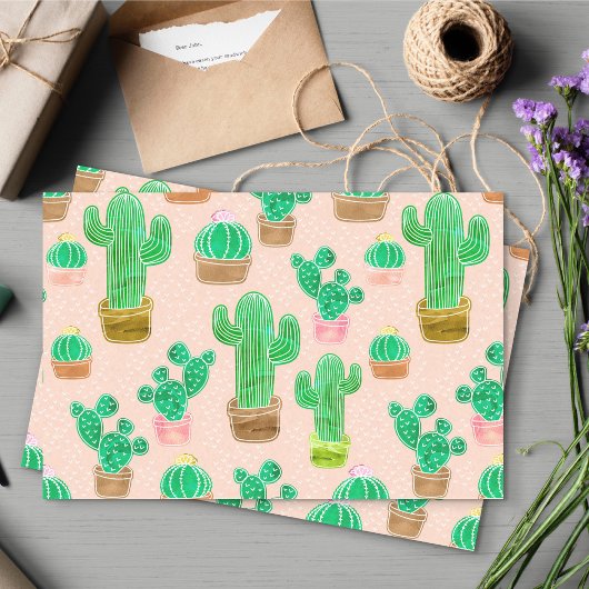 Hand Drawn Potted Cactus Pattern Tissuepapier