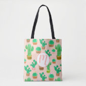 Hand Drawn Potted Cactus Pattern Tote Bag (Voorkant)