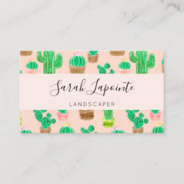 Hand Drawn Potted Cactus Pattern Visitekaartje