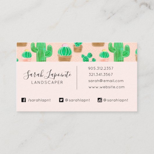 Hand Drawn Potted Cactus Pattern Visitekaartje (Achterkant)