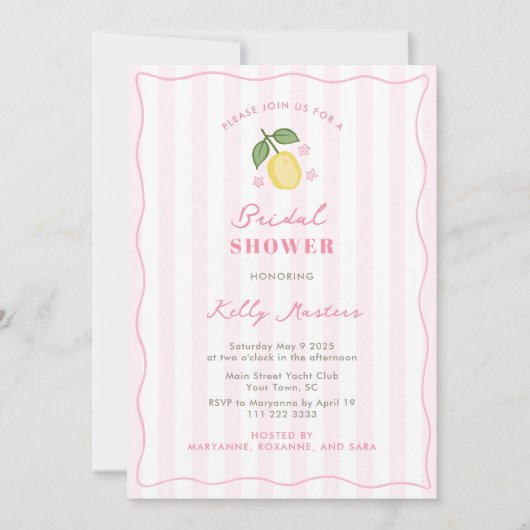 Hand-Drawn Pretty Pink Lemons Bridal Shower Kaart (Voorkant)