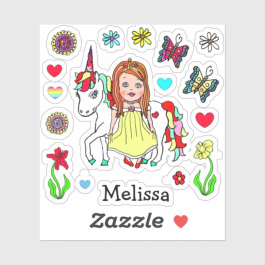 Hand Drawn Princess and Unicorn Sticker (Vel)