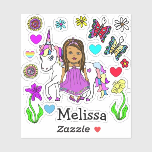 Hand Drawn Princess and Unicorn Sticker (Vel)