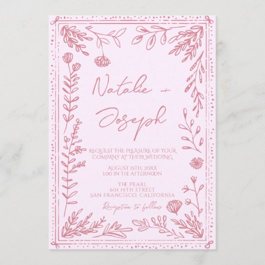 Hand Drawn QR Code Floral Garden Photo Wedding Kaart (Voorkant)