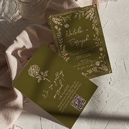 Hand Drawn QR Code Grasslands Floral Wedding Kaart