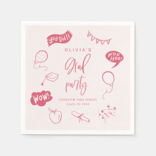 Hand Drawn Quirky Blush Roze Afstudeerder Party Servet