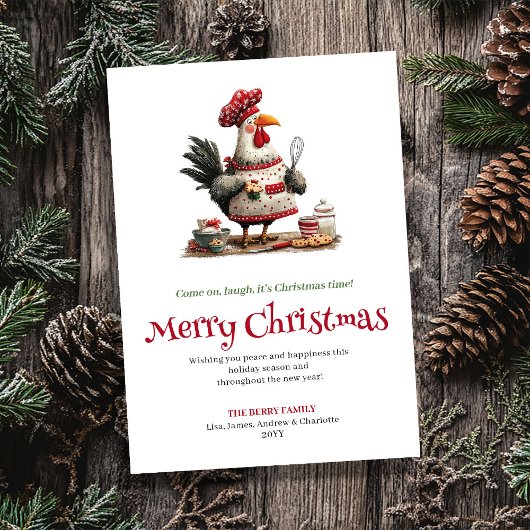 Hand Drawn Quirky Chickens Christmas Greeting Card Feestdagenkaart