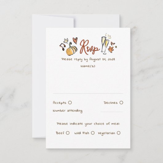 Hand Drawn Quirky Funky Fall Wedding RSVP Card (Voorkant)