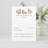 Hand Drawn Quirky Funky Fall Wedding RSVP Card Kaartje (Staand voorkant)