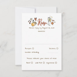 Hand Drawn Quirky Funky Fall Wedding RSVP Card Kaartje