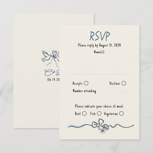Hand Drawn Quirky Funky Wedding RSVP Card (Voorkant / Achterkant)
