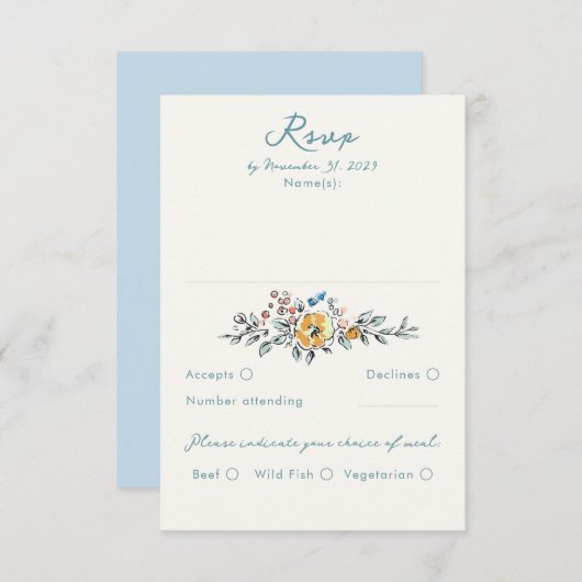 Hand Drawn Quirky Funky Wedding RSVP Card (Voorkant / Achterkant)