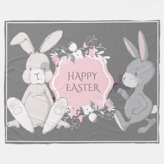 Hand-Drawn Rabbits Fleece Deken (Voorkant (Horizontaal))