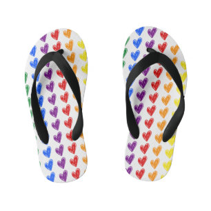 Hand Drawn Rainbow Heart Pattern Kinder Teenslippers