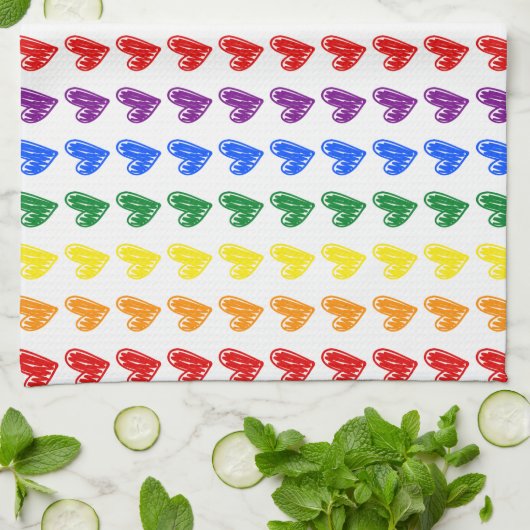 Hand Drawn Rainbow Heart Pattern Theedoek (Gevouwen)