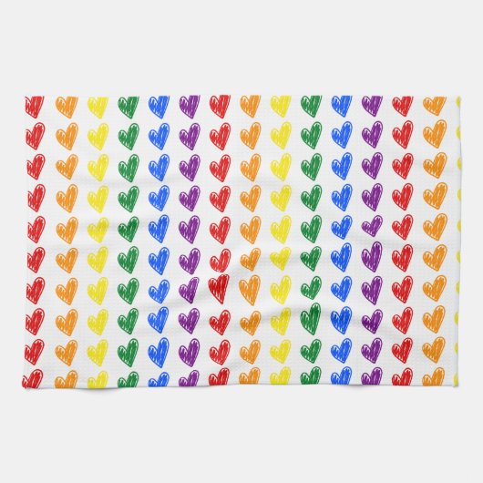 Hand Drawn Rainbow Heart Pattern Theedoek (Horizontaal)
