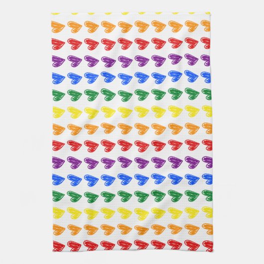 Hand Drawn Rainbow Heart Pattern Theedoek (Verticaal)