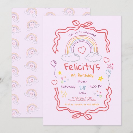 Hand Drawn Rainbow Whimsical Birthday Kaart (Voorkant / Achterkant)