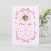 Hand Drawn Rainbow Whimsical Birthday Photo Kaart (Staand voorkant)