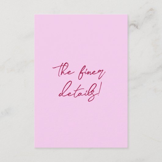 Hand Drawn Raspberry Pink Floral Wedding Details Informatiekaartje (Achterkant)