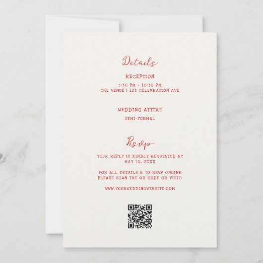 Hand Drawn Red All in One Wedding Kaart (Achterkant)