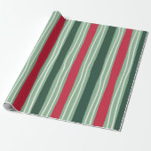 Hand Drawn Red and Green Striped Holiday Cadeaupapier (Uitgerold)