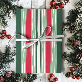 Hand Drawn Red and Green Striped Holiday Cadeaupapier